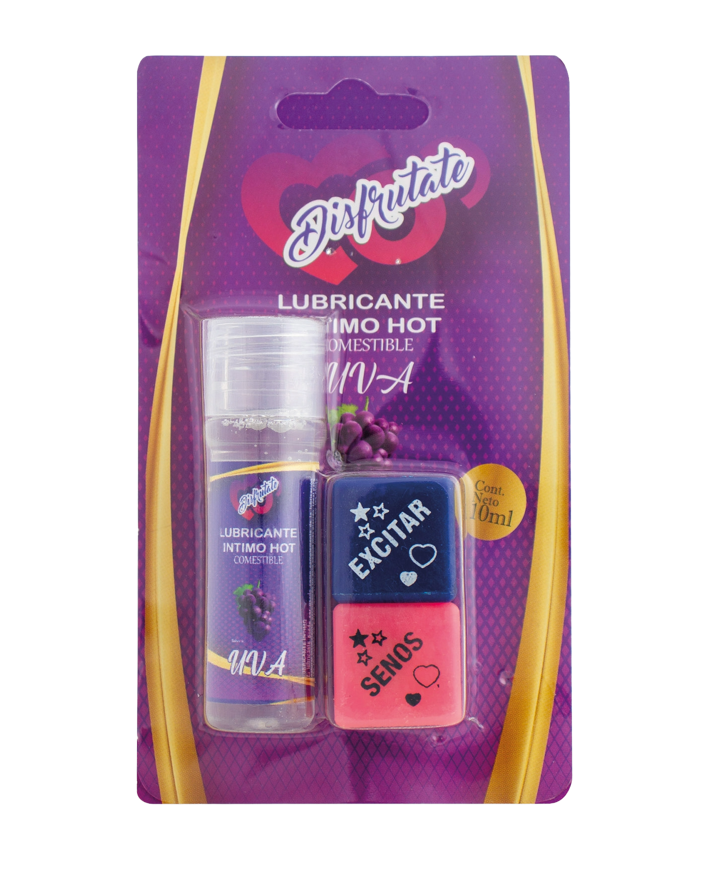 Lubricante intimo hot comestible 10ml mas dados  de sabores