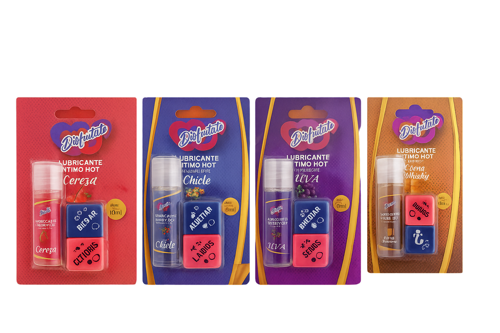 Lubricante intimo hot comestible 10ml mas dados  de sabores