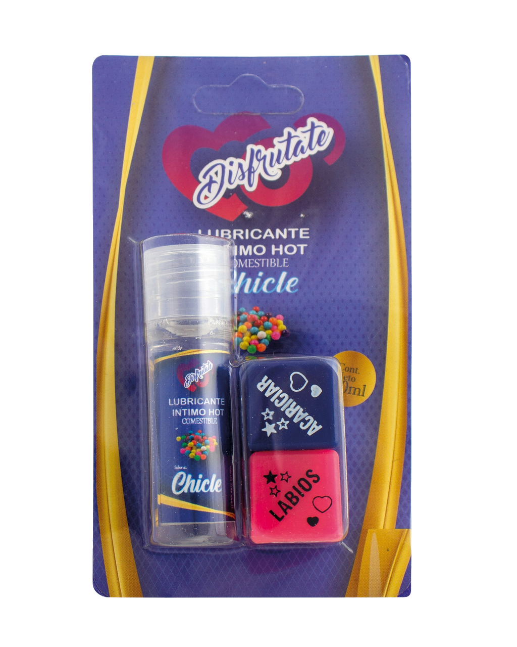 Lubricante intimo hot comestible 10ml mas dados  de sabores