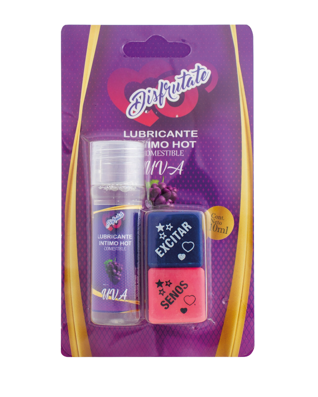 Lubricante intimo hot comestible 10ml mas dados  de sabores