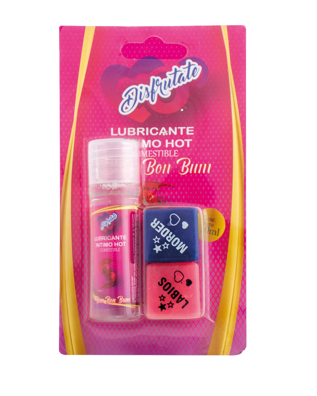 Lubricante intimo hot comestible 10ml mas dados  de sabores
